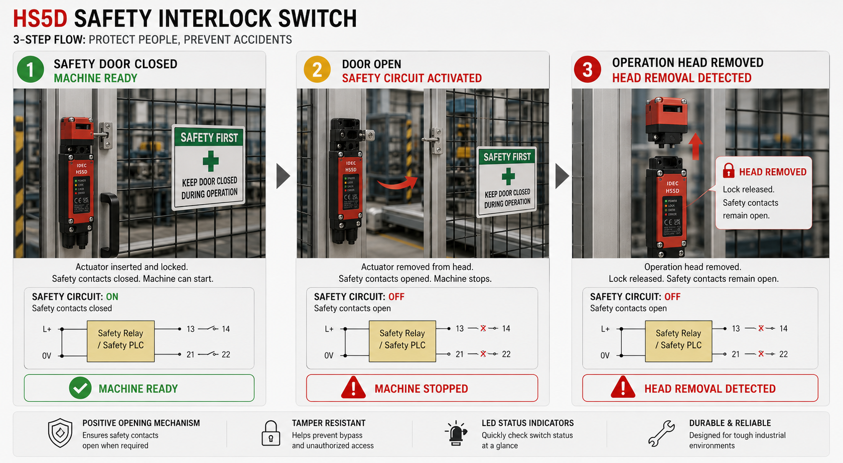 ตัวอย่างการติดตั้ง IDEC HS5D Interlock Switch บนประตูนิรภัยของเครื่องจักร